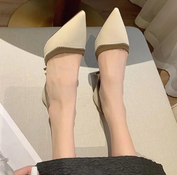 High Heels Medium Summer 2024 Pointed Toe Footwear Sandals for Women Ladies Shoes Thin Office Work Vintage Daily Casual on Offer