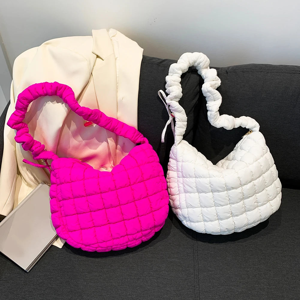 Lattice Pattern Shoulder Crossbody Bags Pleated Bubble Handbags Women Large Capacity Tote Bags Padded Ladies Quilted Shopper Bag