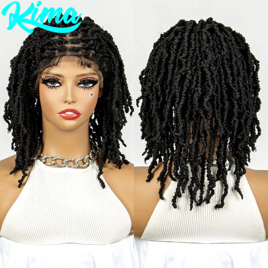 14inch Short Dreadlock Braided Wigs Synthetic Lace Front Knotless Box Braids Wig Faux Locs Braided Wigs with Baby Hair for Women