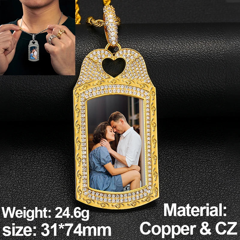 New Custom Photo Memory Medallions Pendant Necklace Round Heart Rectangle Triangle Hip Hop Jewelry Personalized Cubic Zircon