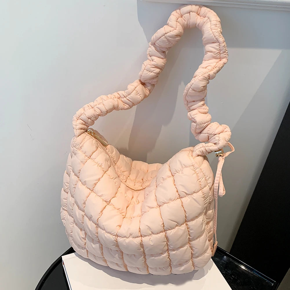 Lattice Pattern Shoulder Crossbody Bags Pleated Bubble Handbags Women Large Capacity Tote Bags Padded Ladies Quilted Shopper Bag