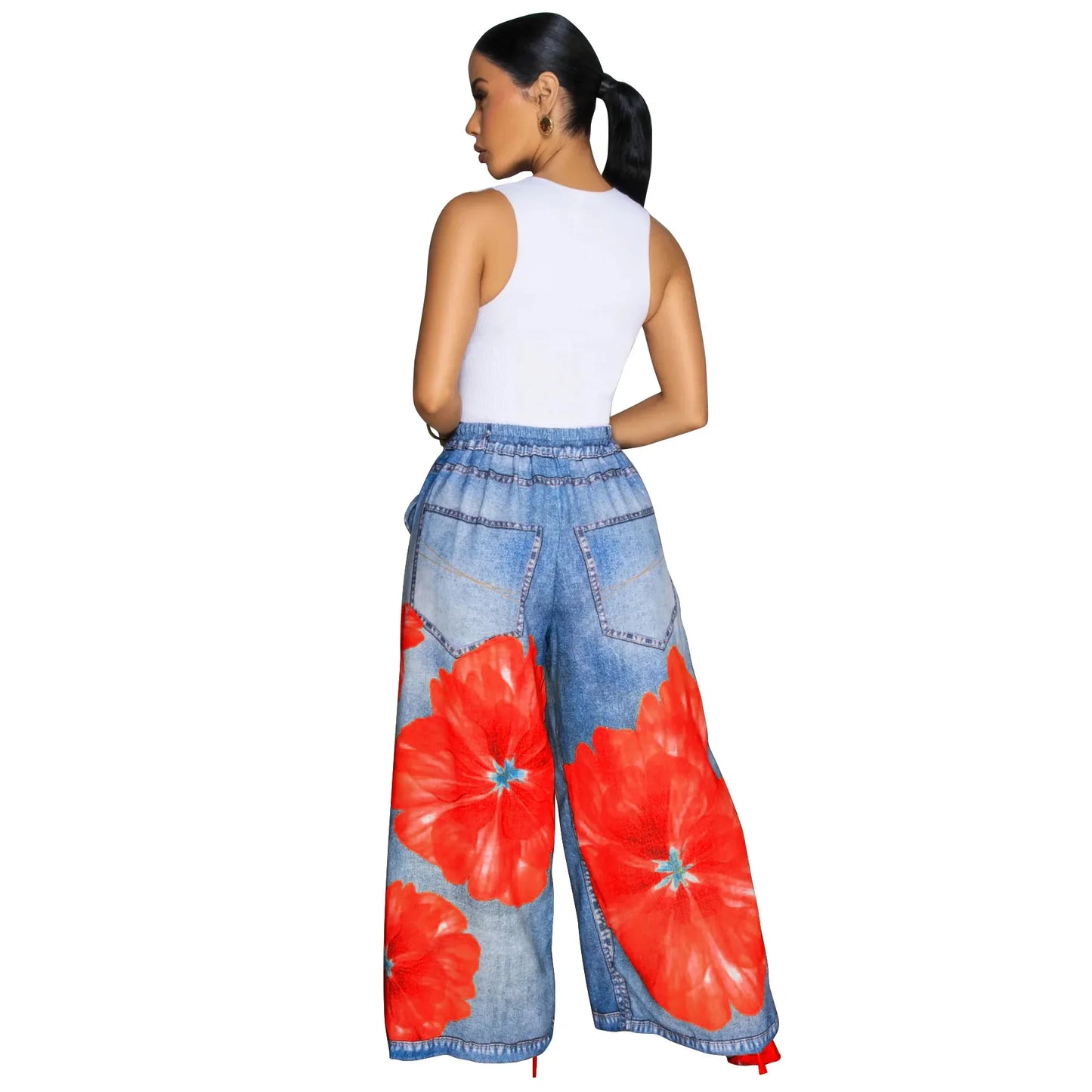 Casual Printed Wide Leg Pants Women's Loose Fit Trousers Comfortable Fashionable Female Clothing Long Pants from Mainland China