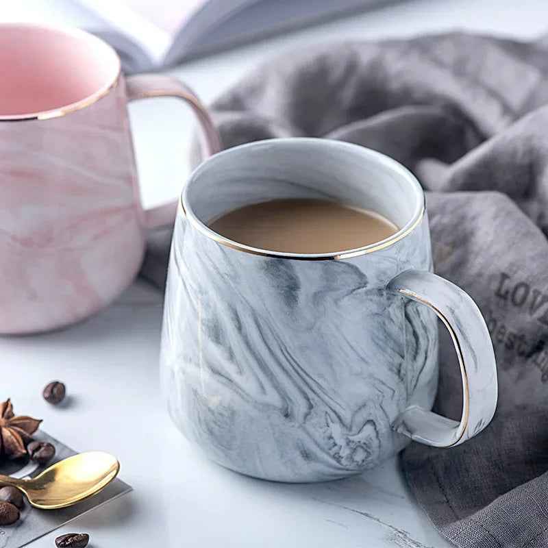 Nordic Ins Style Ceramic Mug Marbled Gold Rim Coffee Cup Oatmeal Breakfast Cup Valentines Day present Couple water cups Beer cup