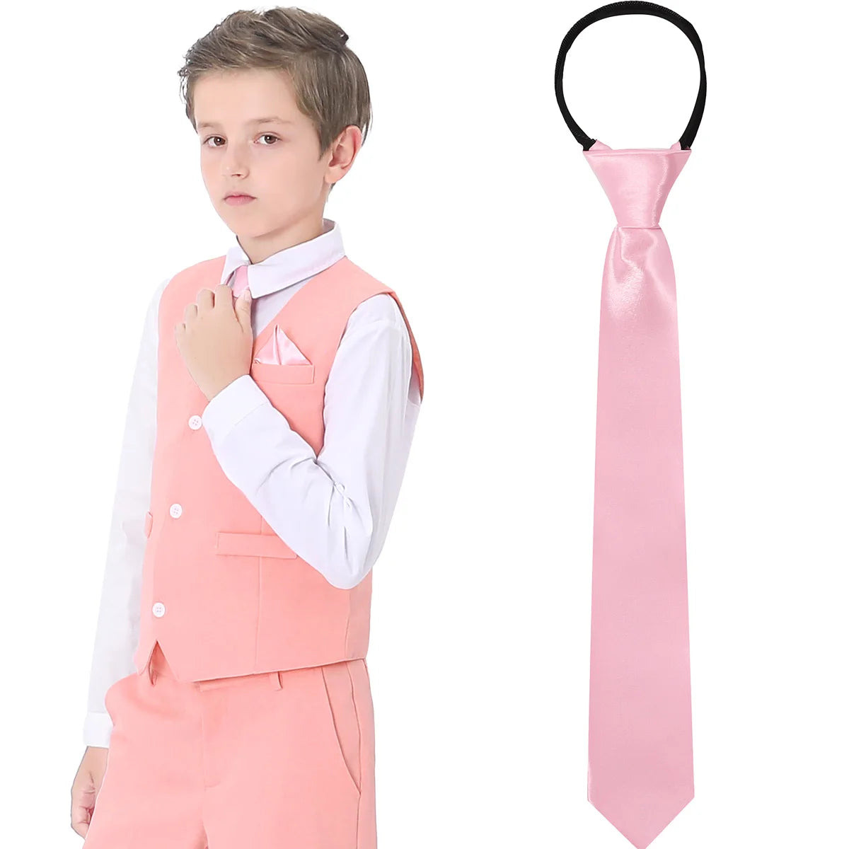 Boys Girls Neckties Kids Zipper Solid  Adjustable Accessories Teenager Students Photograph Perform Tie 6-16 Years Old