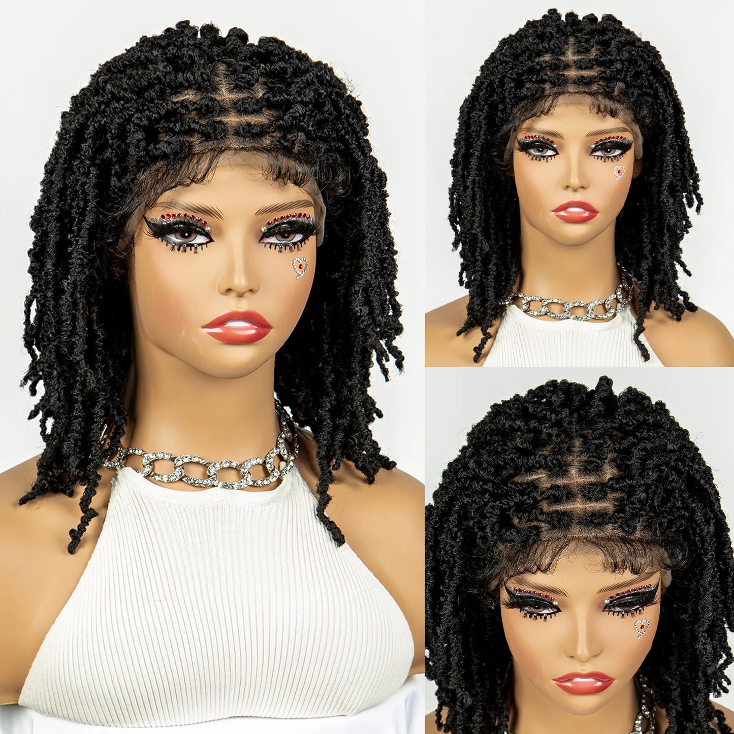 14inch Short Dreadlock Braided Wigs Synthetic Lace Front Knotless Box Braids Wig Faux Locs Braided Wigs with Baby Hair for Women