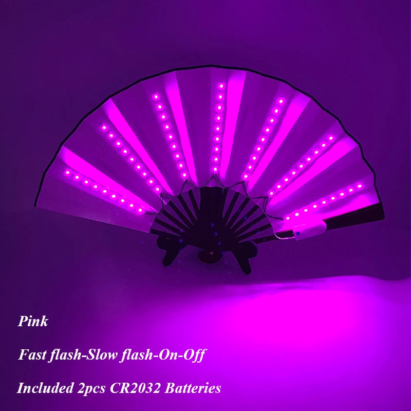 Halloween Carnival party lighting supplies 10inches  LED neon light rave fan  folding luminous fan glowing in the party