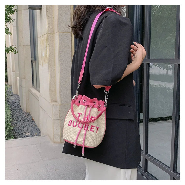 New Fashion Women's Bucket Bag Trend Brand Straw Shoulder Bag High Quality Casual Elegant Crossbody Bag Designer Luxury Handbag
