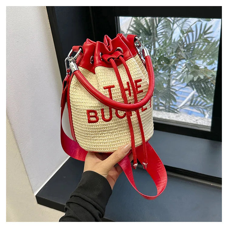 New Fashion Women's Bucket Bag Trend Brand Straw Shoulder Bag High Quality Casual Elegant Crossbody Bag Designer Luxury Handbag
