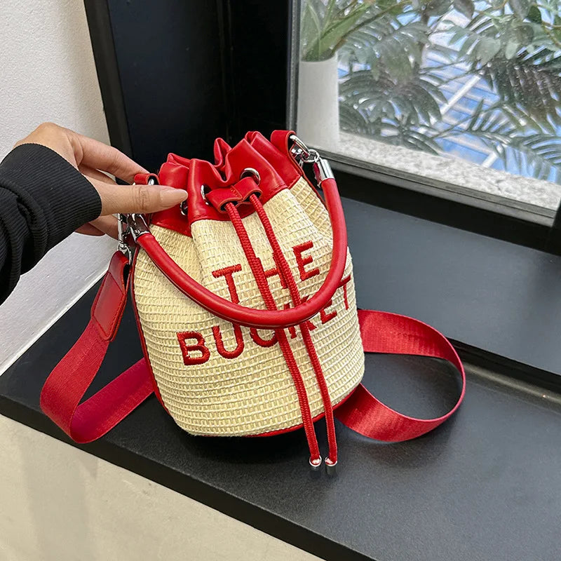 New Fashion Women's Bucket Bag Trend Brand Straw Shoulder Bag High Quality Casual Elegant Crossbody Bag Designer Luxury Handbag