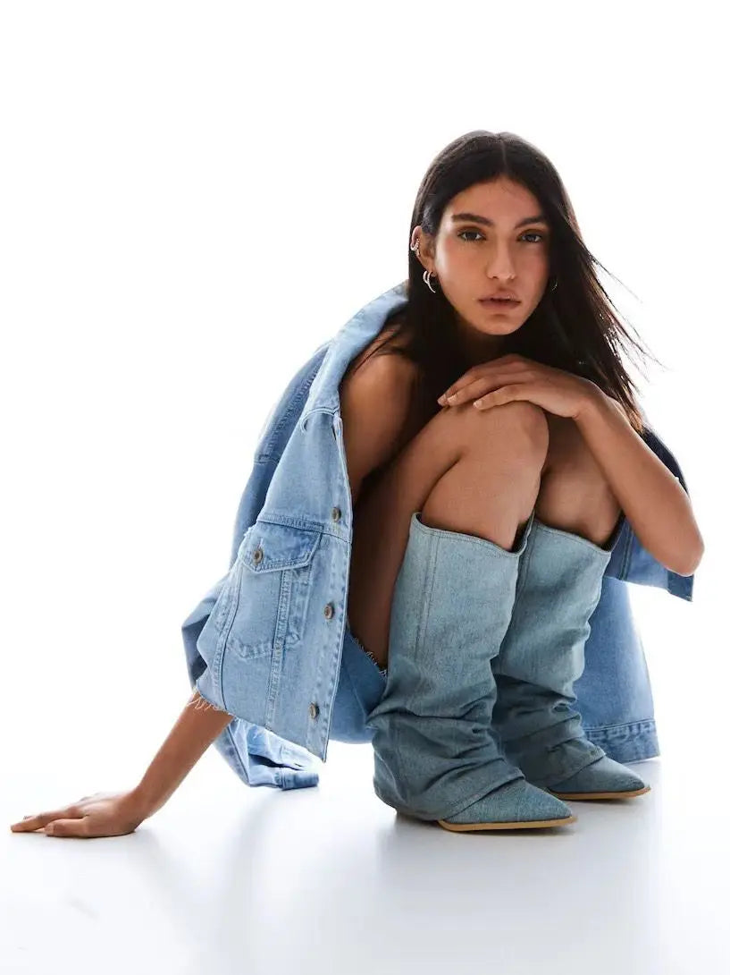 Fashion Women Chelsea Boots Cowboy Knee High Shoes 2023 New Autumn Winter Mid Heels Boots Casual Shoes Chunky Motorcycle Botas