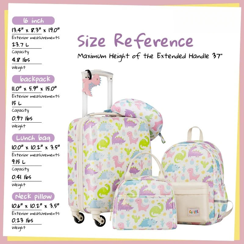Kid’s Luggage Set 5 Piece Suitcase Set 16’’ Carry on Hardside Spinner Toddler Luggage Travel Rolling Luggage Girls Boys