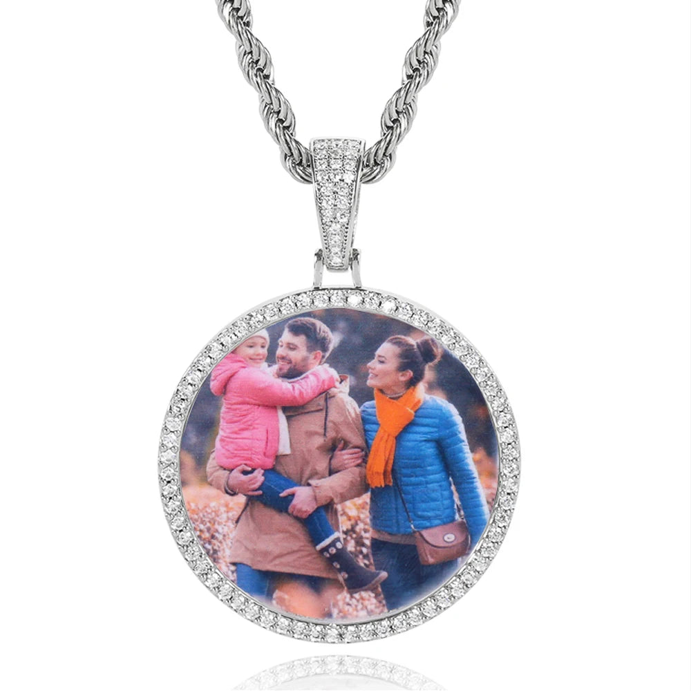 45mm Hip Hop Iced Out DIY Photo CZ Pendant Custom Picture Pendant Necklace Personalized Women Men Rapper Jewelry For Him Her