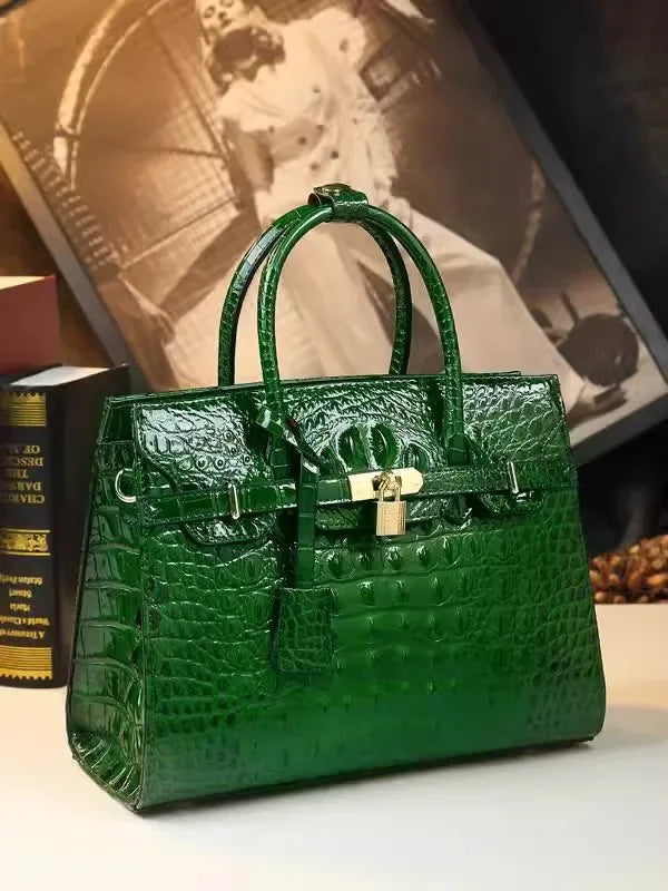 2024 New European American Style Handbag Large Airy Bag Crocodile Pattern Large Bag Middle-aged Mother Hard Leather Women's