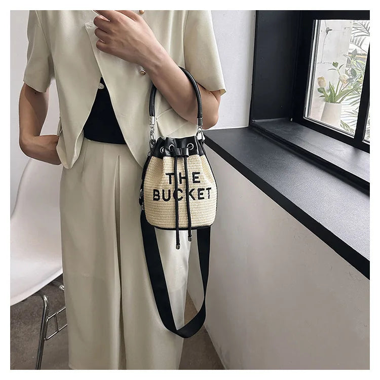 New Fashion Women's Bucket Bag Trend Brand Straw Shoulder Bag High Quality Casual Elegant Crossbody Bag Designer Luxury Handbag