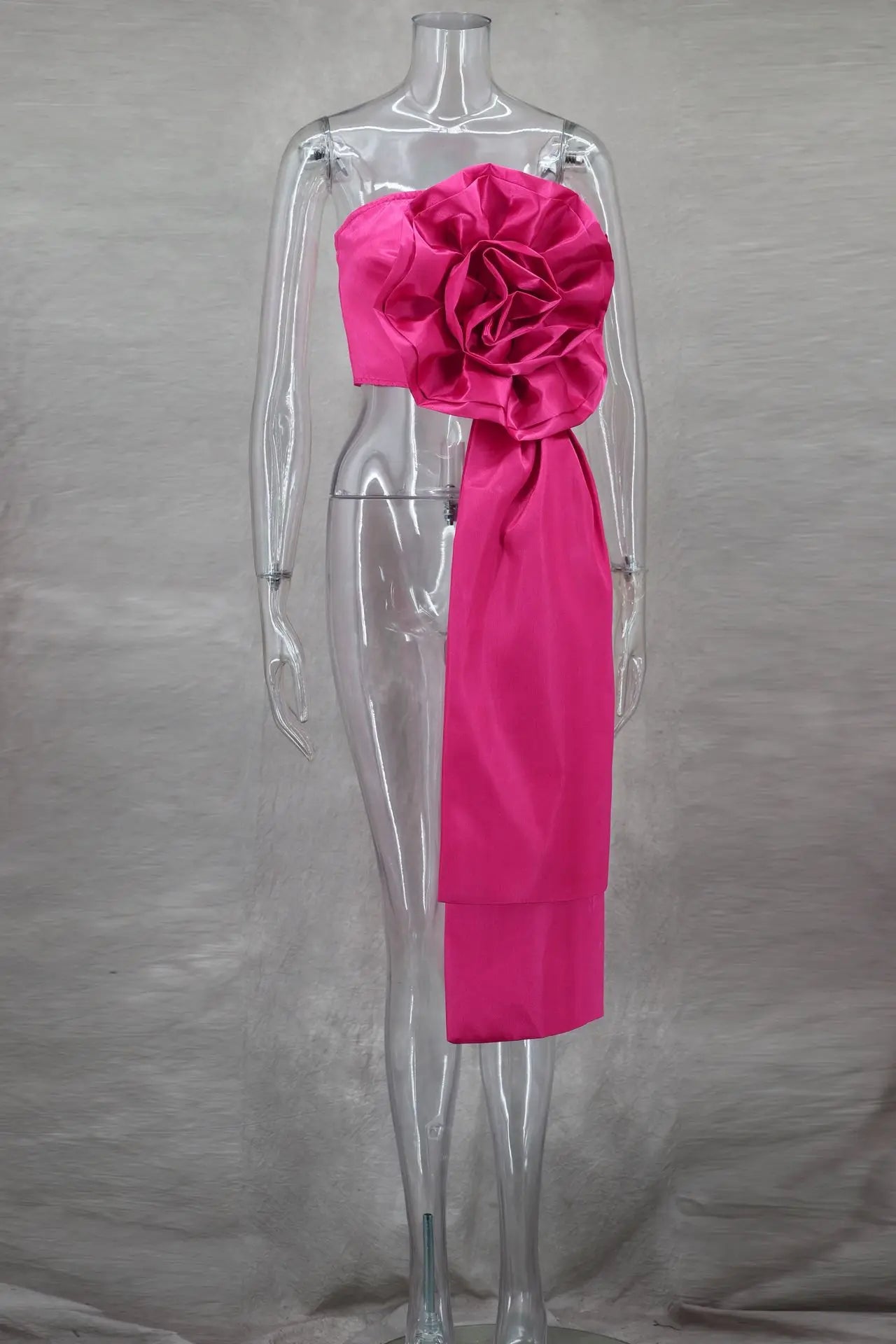 CM.YAYA Women Fashion 3D Flower Applique Strapless Side Crop Top 2025 Summer Vintage Streetwear INS Asymmetrical Tee Tops