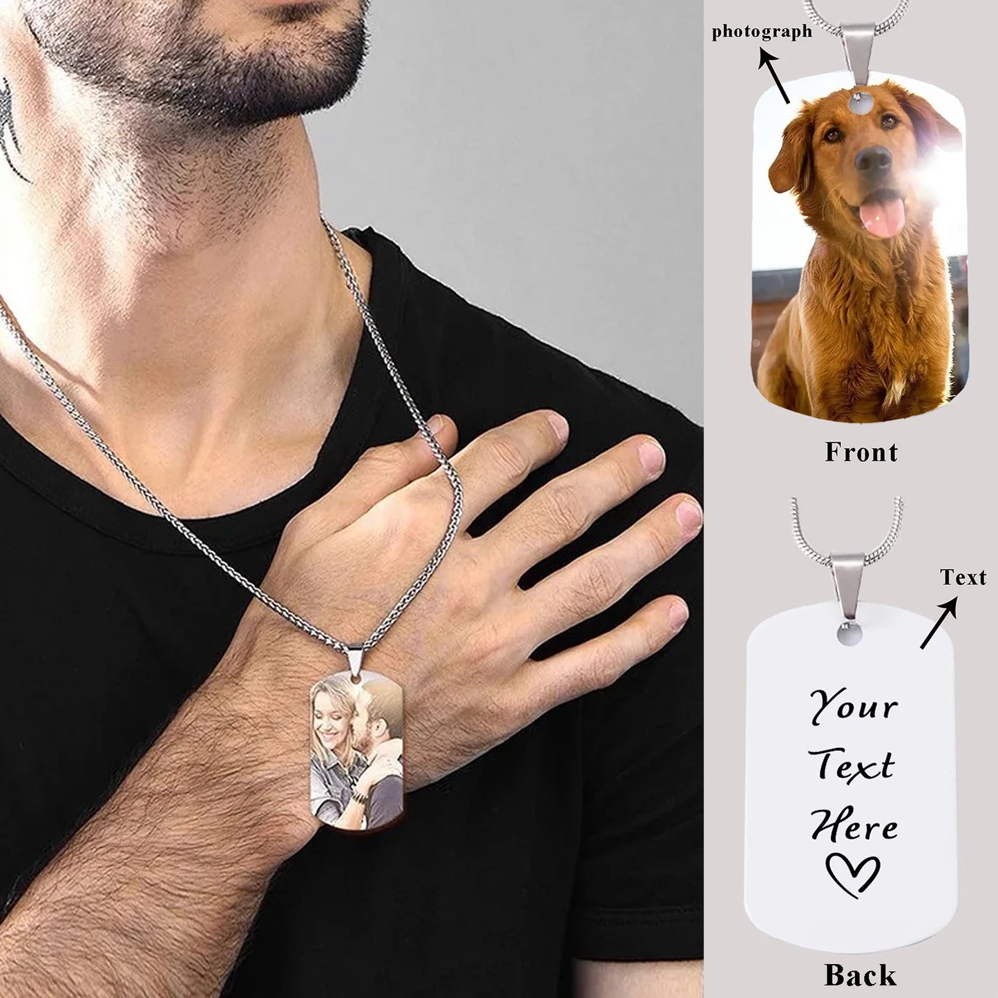 Personalized Necklace Keychain Custom Photo Pictures Text Name Pendant for Family Couple Anniversary Gifts