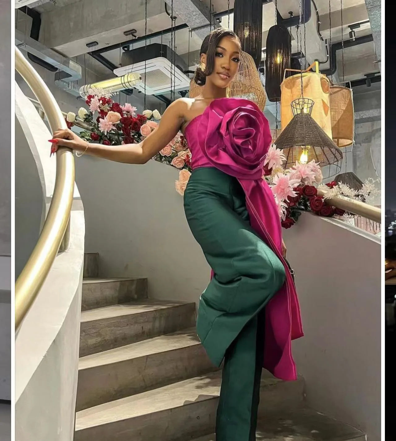 CM.YAYA Women Fashion 3D Flower Applique Strapless Side Crop Top 2025 Summer Vintage Streetwear INS Asymmetrical Tee Tops