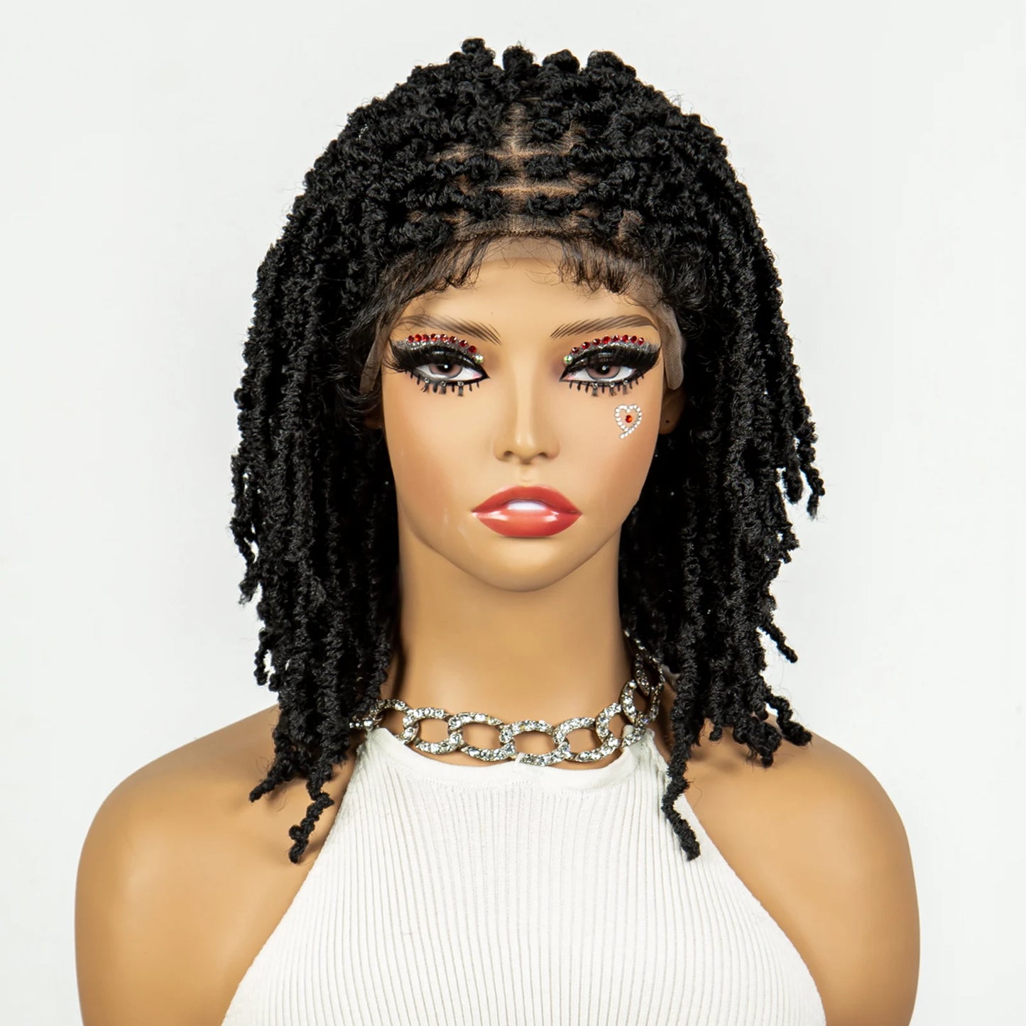14inch Short Dreadlock Braided Wigs Synthetic Lace Front Knotless Box Braids Wig Faux Locs Braided Wigs with Baby Hair for Women