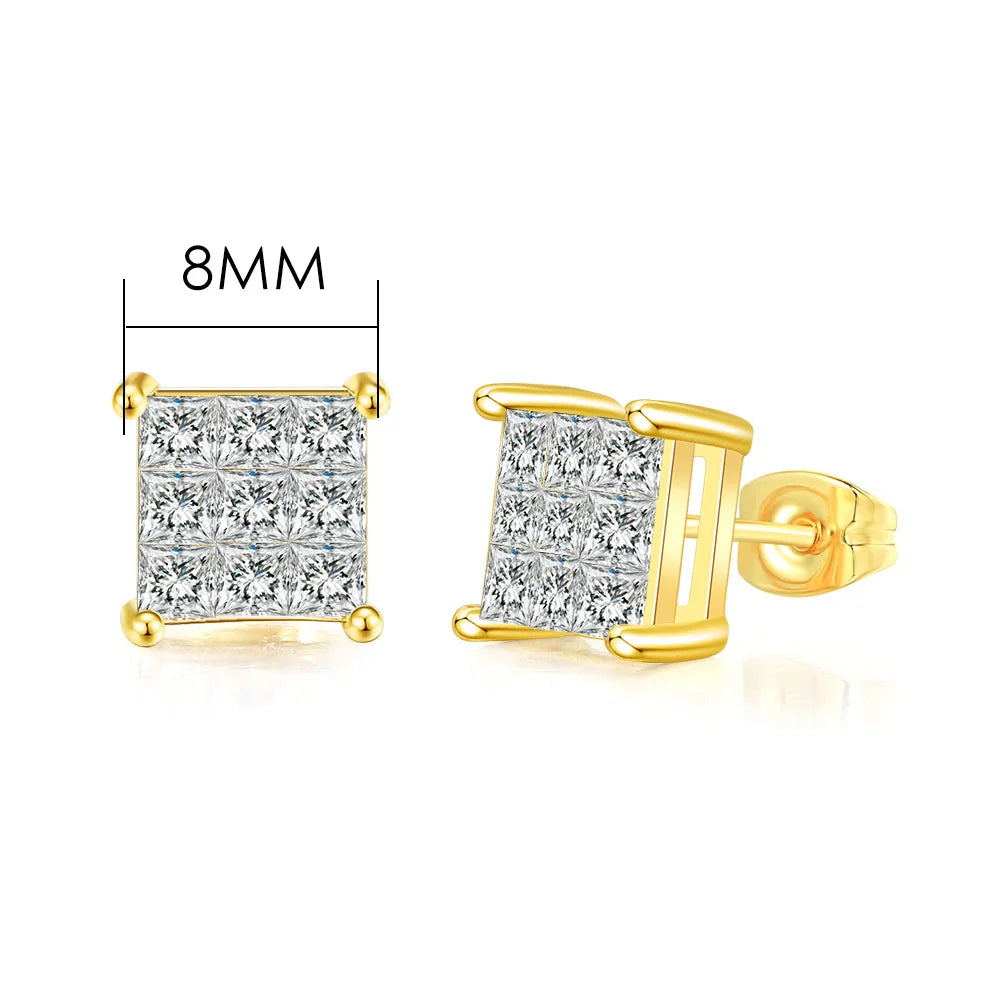 Hip Hop Ice Studded Earrings For Men Male Trend Cubic Zirconia Piercing Hiphop Gold Color Square Earring Jewelry Accessories