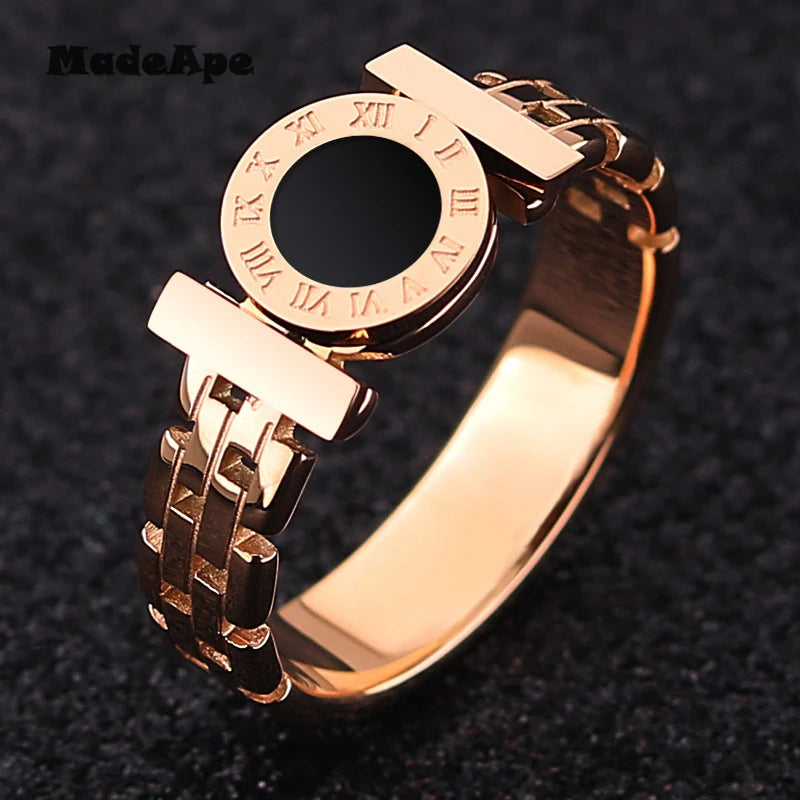 MadApe Fashion Personality Hollow Roman Number Rings 316L Stainless Steel Women Wedding Ring For Women Men Party Jewelry