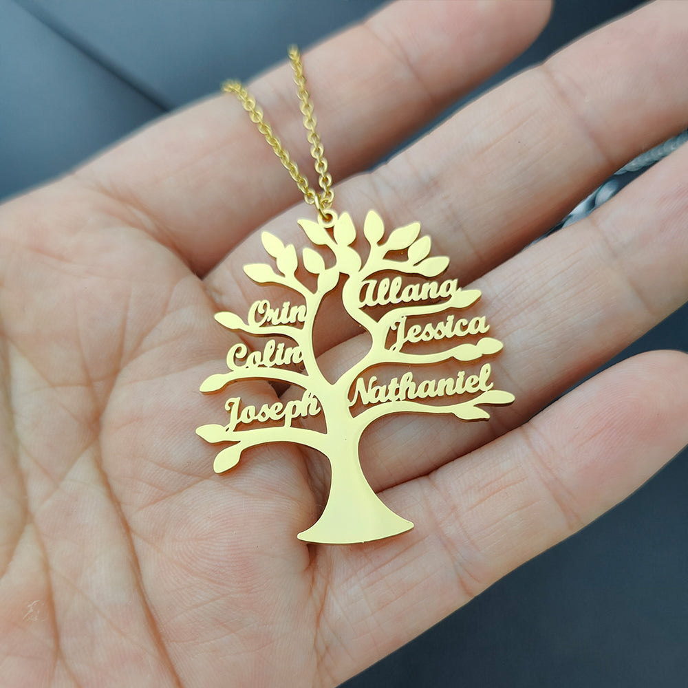 Custom Tree Of Life Name Necklace Personalized Mother Kids Family Member Names Gold Stainless Steel Pendant choker Jewelry Gifts