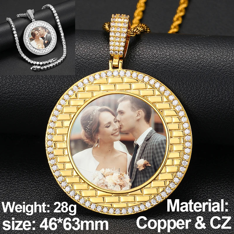 New Custom Photo Memory Medallions Pendant Necklace Round Heart Rectangle Triangle Hip Hop Jewelry Personalized Cubic Zircon