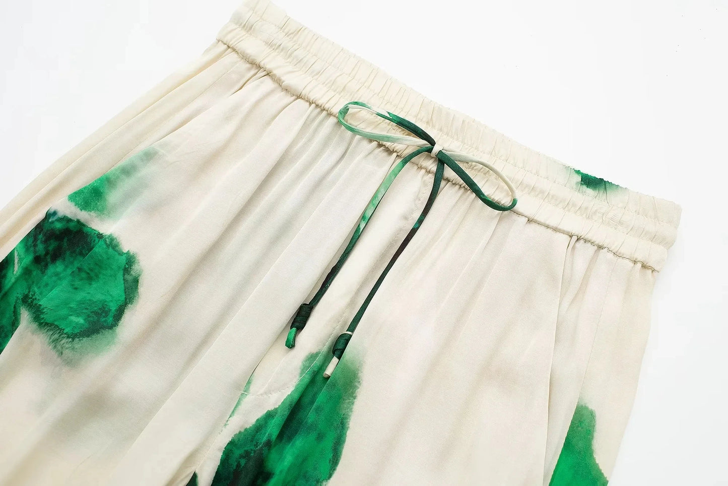 TRAFZA Women Fashion Floral Print Wide Leg Pants Loose Casual High Waist Drawstring Trousers Elegant Woman High Street Pant