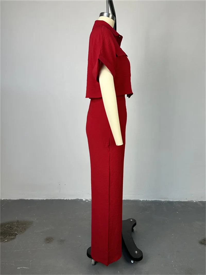 Women's Two-piece Set Spring Summer New Style Lapel Short-sleeved Shirt High Waist Wide Leg Trousers Casual Suit Women Clothing