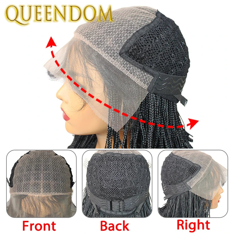 12 Inch Synthetic Silky Dreadlock Wig Thin Cornrow Plait Braids Short Bob Wig for Black Women Lace Frontal Micro Box Braided Wig