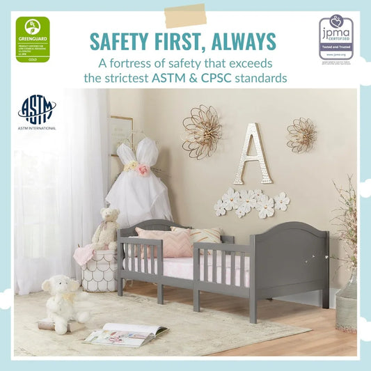Portland 3 In 1 Convertible Toddler Bed in Steel Grey, Greenguard Gold Certified, Low To Floor Design, Non-Toxic Finish