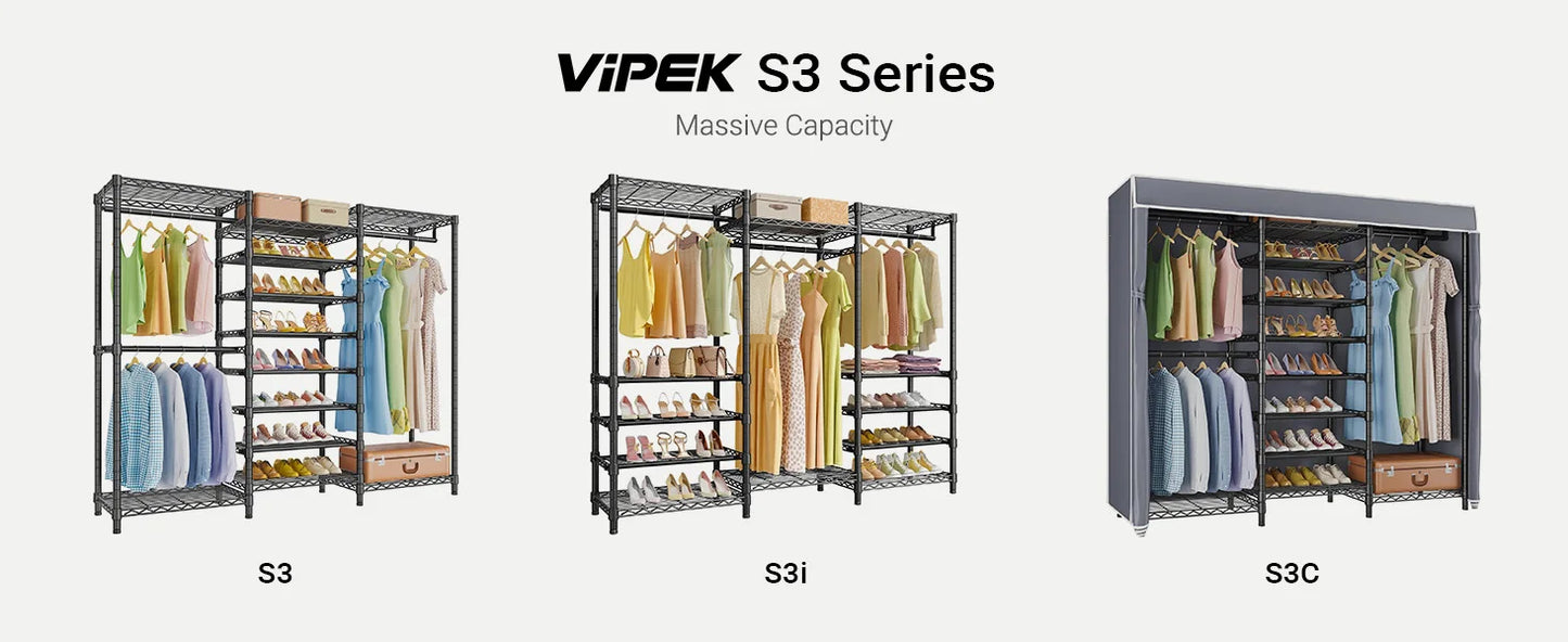 Heavy Duty Garment Rack Freestanding Clothes Rack Closet Storage Organizer Large Wardrobe with 6-Tier Shoe Rack, Hanging Rod, Ad