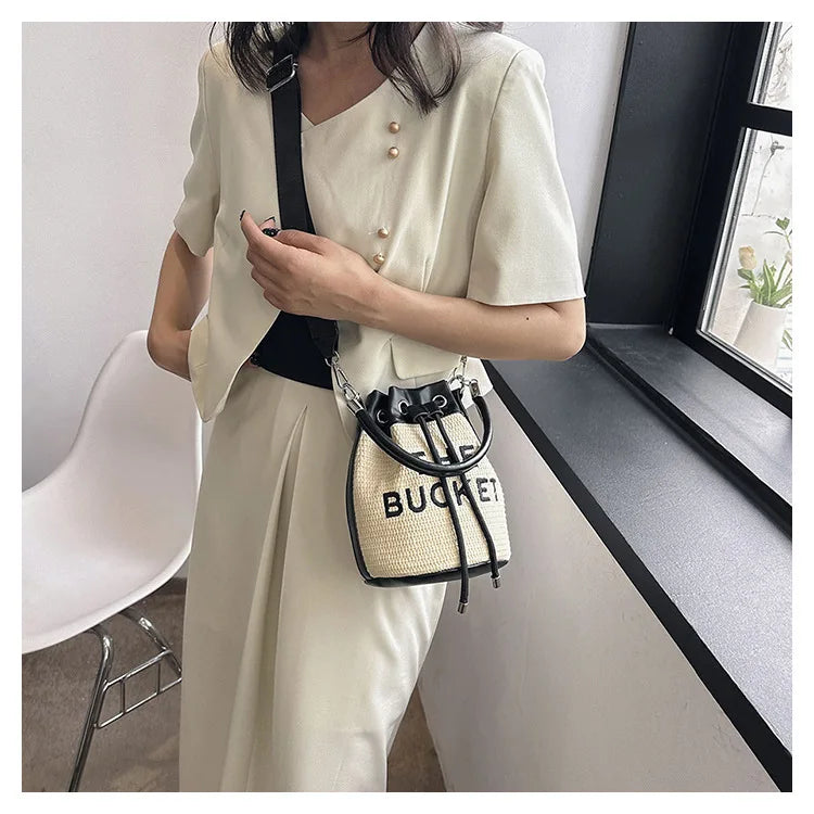 New Fashion Women's Bucket Bag Trend Brand Straw Shoulder Bag High Quality Casual Elegant Crossbody Bag Designer Luxury Handbag