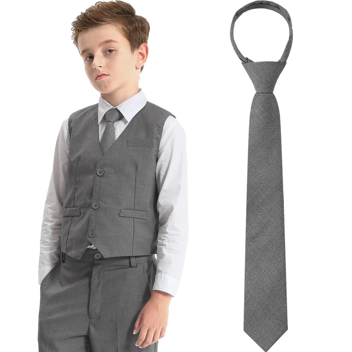 Boys Girls Neckties Kids Zipper Solid  Adjustable Accessories Teenager Students Photograph Perform Tie 6-16 Years Old