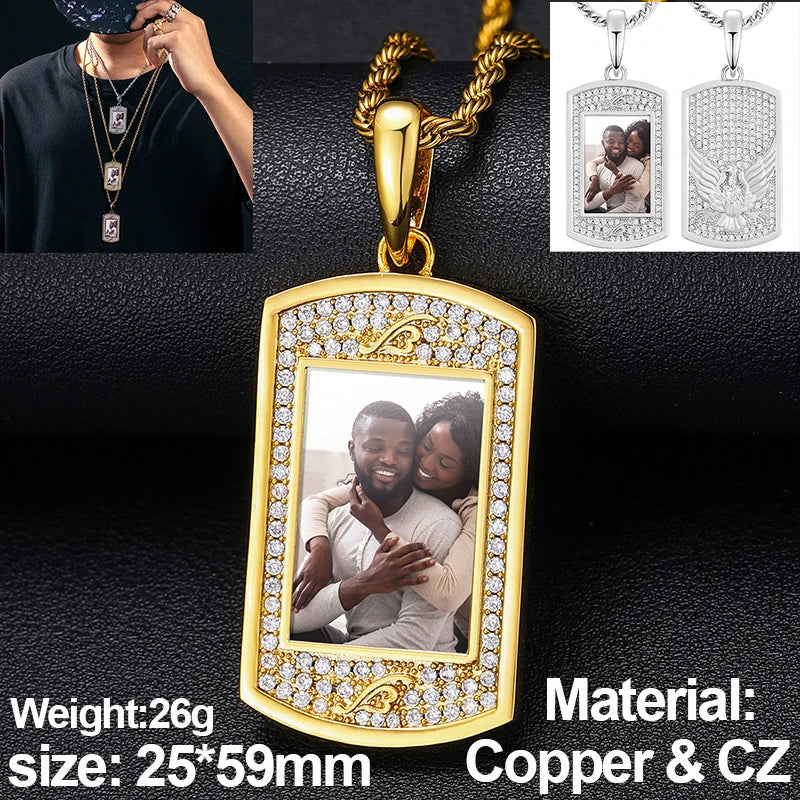 New Custom Photo Memory Medallions Pendant Necklace Round Heart Rectangle Triangle Hip Hop Jewelry Personalized Cubic Zircon