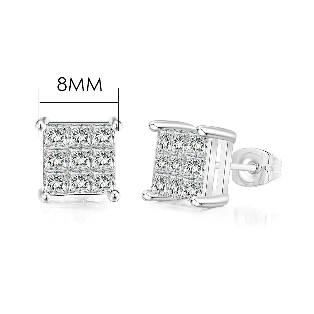 Hip Hop Ice Studded Earrings For Men Male Trend Cubic Zirconia Piercing Hiphop Gold Color Square Earring Jewelry Accessories