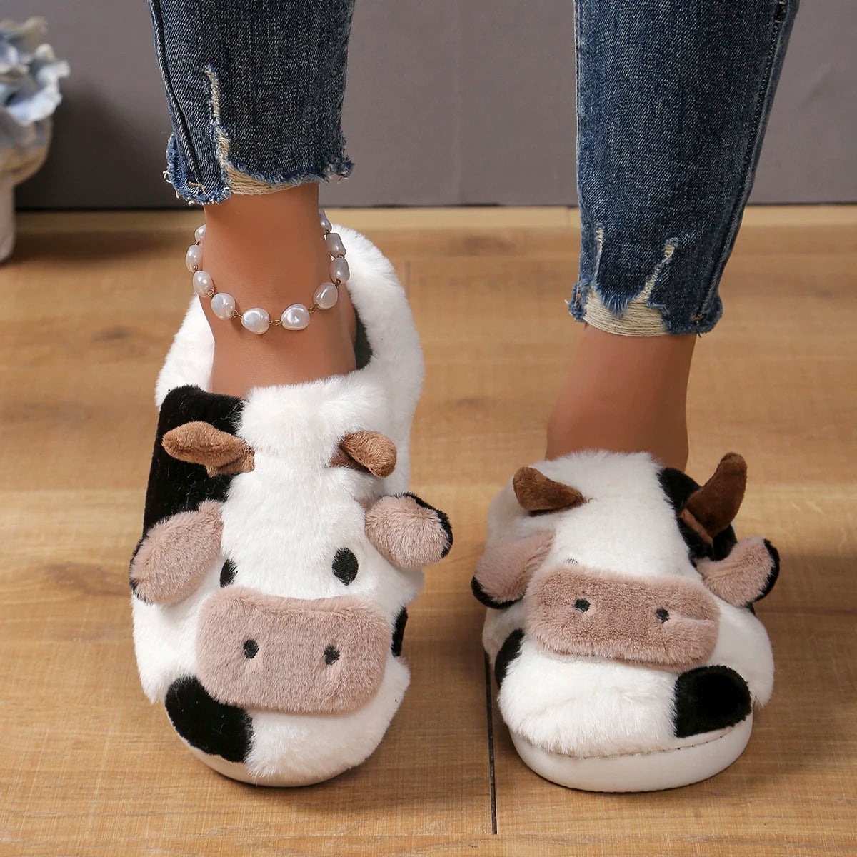 Cow plush warm couple women's cotton slippers women's autumn and winter indoor home non-slip and wear-resistant cotton shoes