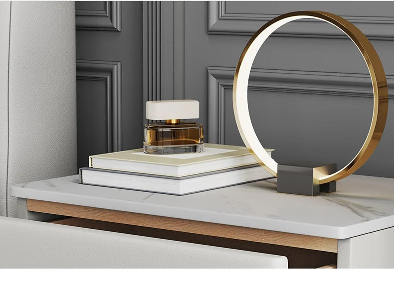 Modern Style Solid Wood Bedside Table with 2 Drawers Leather Bedroom Nightstands with Sintered Stone Top Mini Storage Cabinet