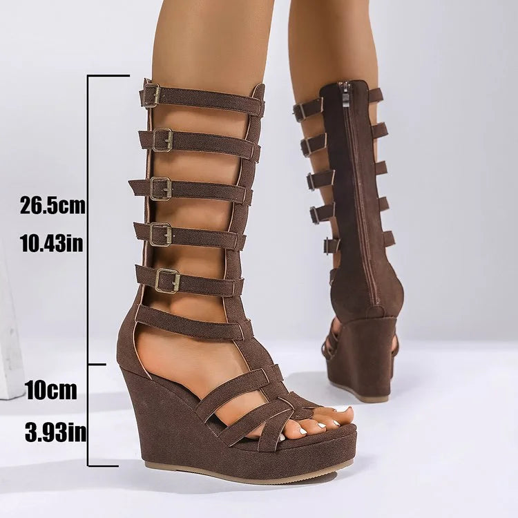 2025 new Roman platform sandals women's summer wear fashion trendy design sense niche hollow high boots
