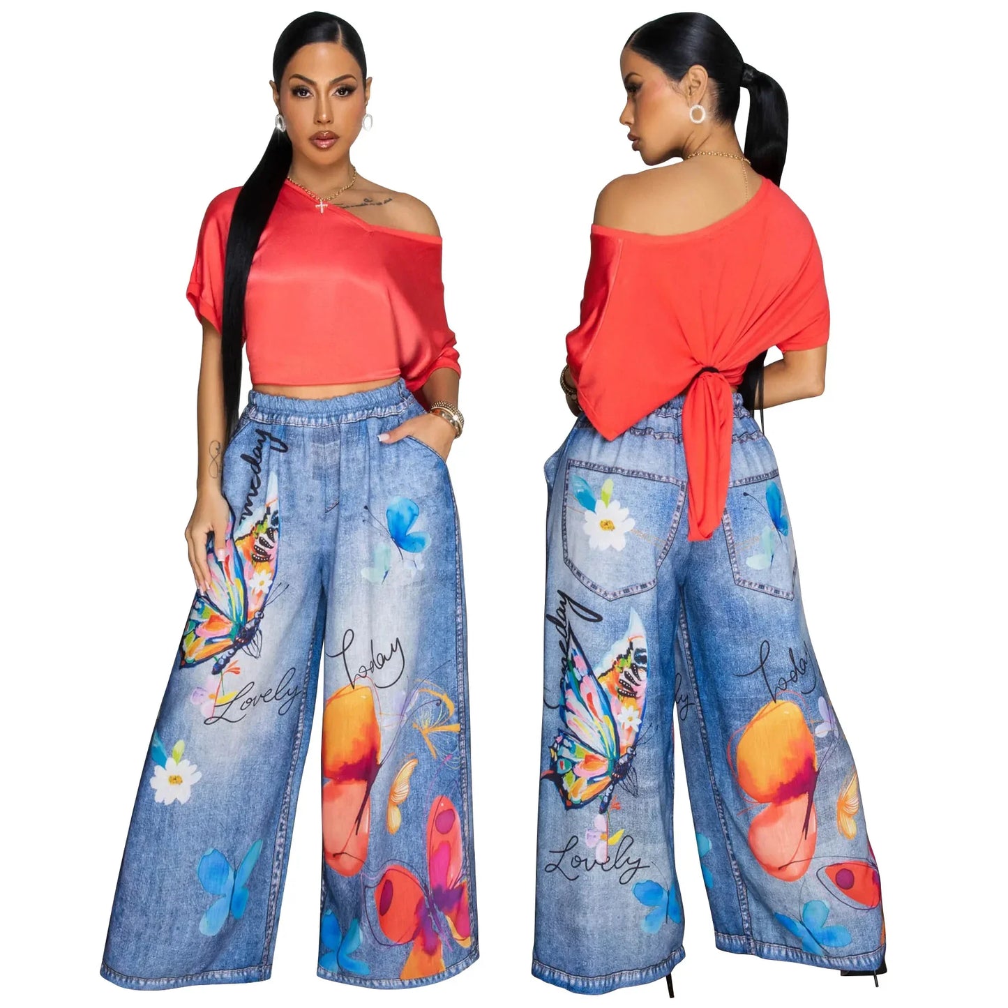 Casual Printed Wide Leg Pants Women's Loose Fit Trousers Comfortable Fashionable Female Clothing Long Pants from Mainland China