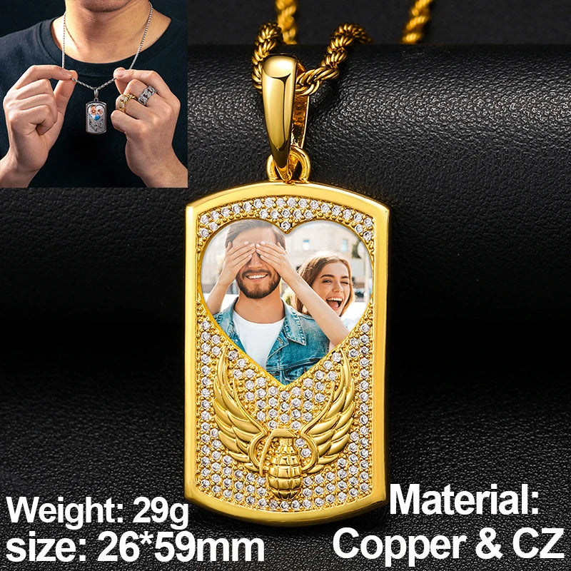 New Custom Photo Memory Medallions Pendant Necklace Round Heart Rectangle Triangle Hip Hop Jewelry Personalized Cubic Zircon