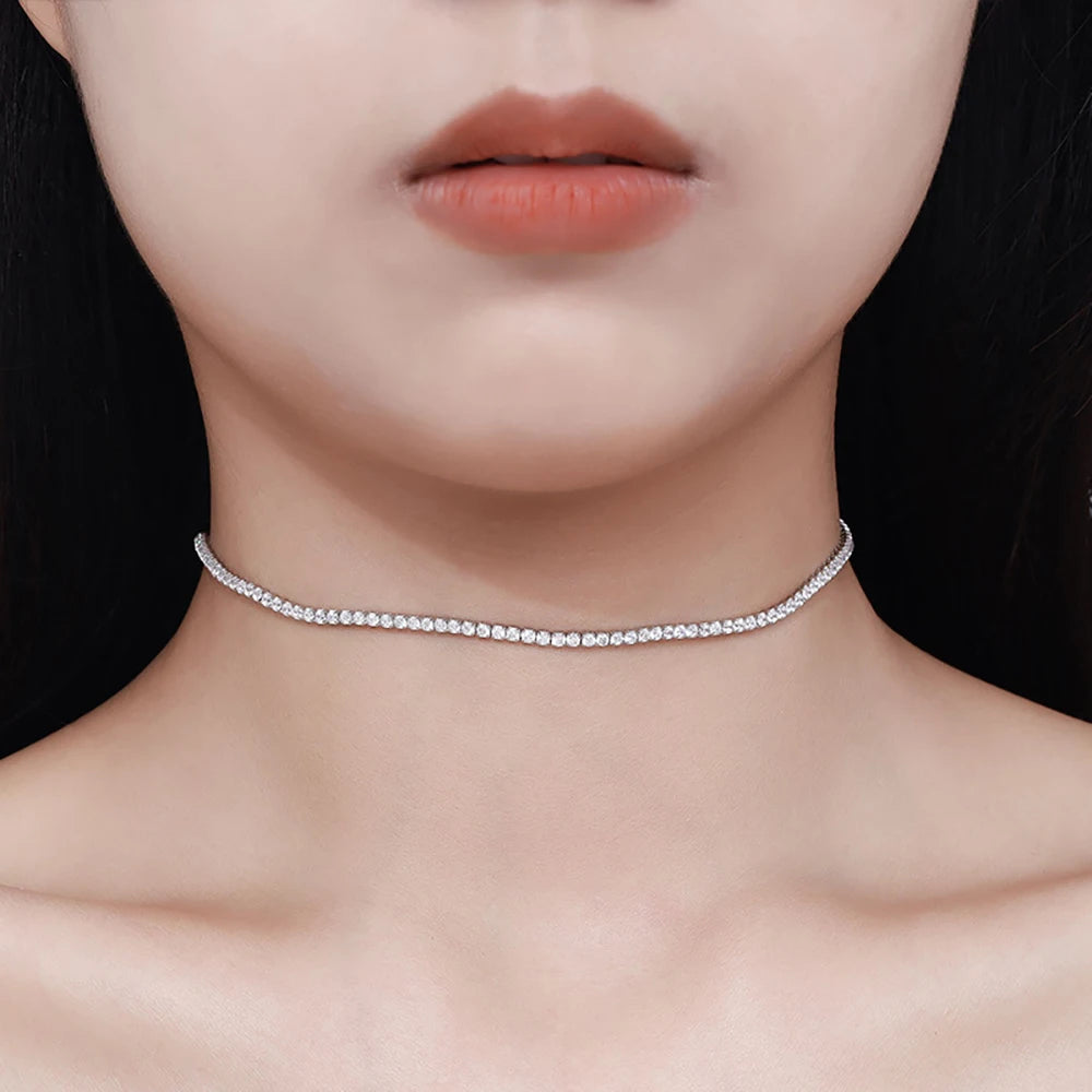 Serenity D Color 2mm Full Moissanite Tennis Necklace Women S925 Silver Neck Strap Choker Clavicle Chain Plated 18K Fine Jewelry