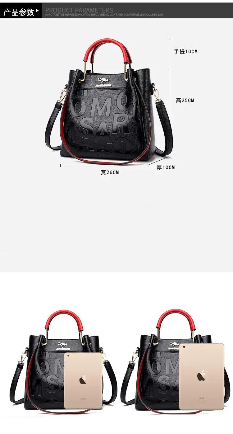 2025 New Crossbody Bag Large Capacity Popular on The Internet Same Western Style Soft Leather Embossed Shoulder Handbag