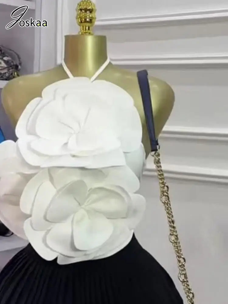 Joskaa 2025 Summer Women's 3D Flower Chic Tops Sexy Halter Lace-Up Backless Crop Camisole Vacation Party Club Beachwear S-XXL