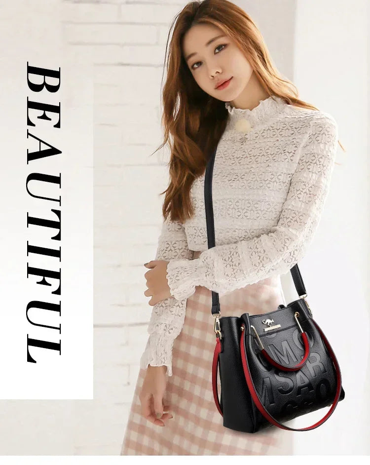 2025 New Crossbody Bag Large Capacity Popular on The Internet Same Western Style Soft Leather Embossed Shoulder Handbag