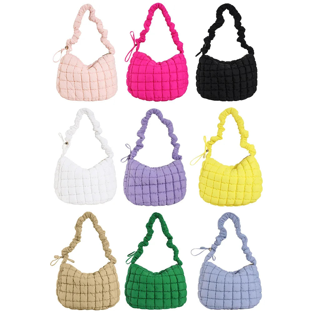 Lattice Pattern Shoulder Crossbody Bags Pleated Bubble Handbags Women Large Capacity Tote Bags Padded Ladies Quilted Shopper Bag
