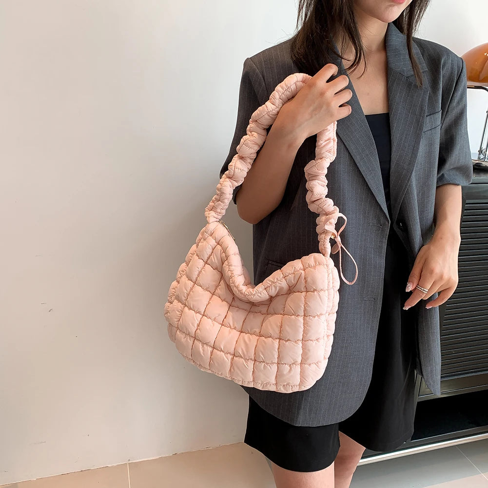 Lattice Pattern Shoulder Crossbody Bags Pleated Bubble Handbags Women Large Capacity Tote Bags Padded Ladies Quilted Shopper Bag