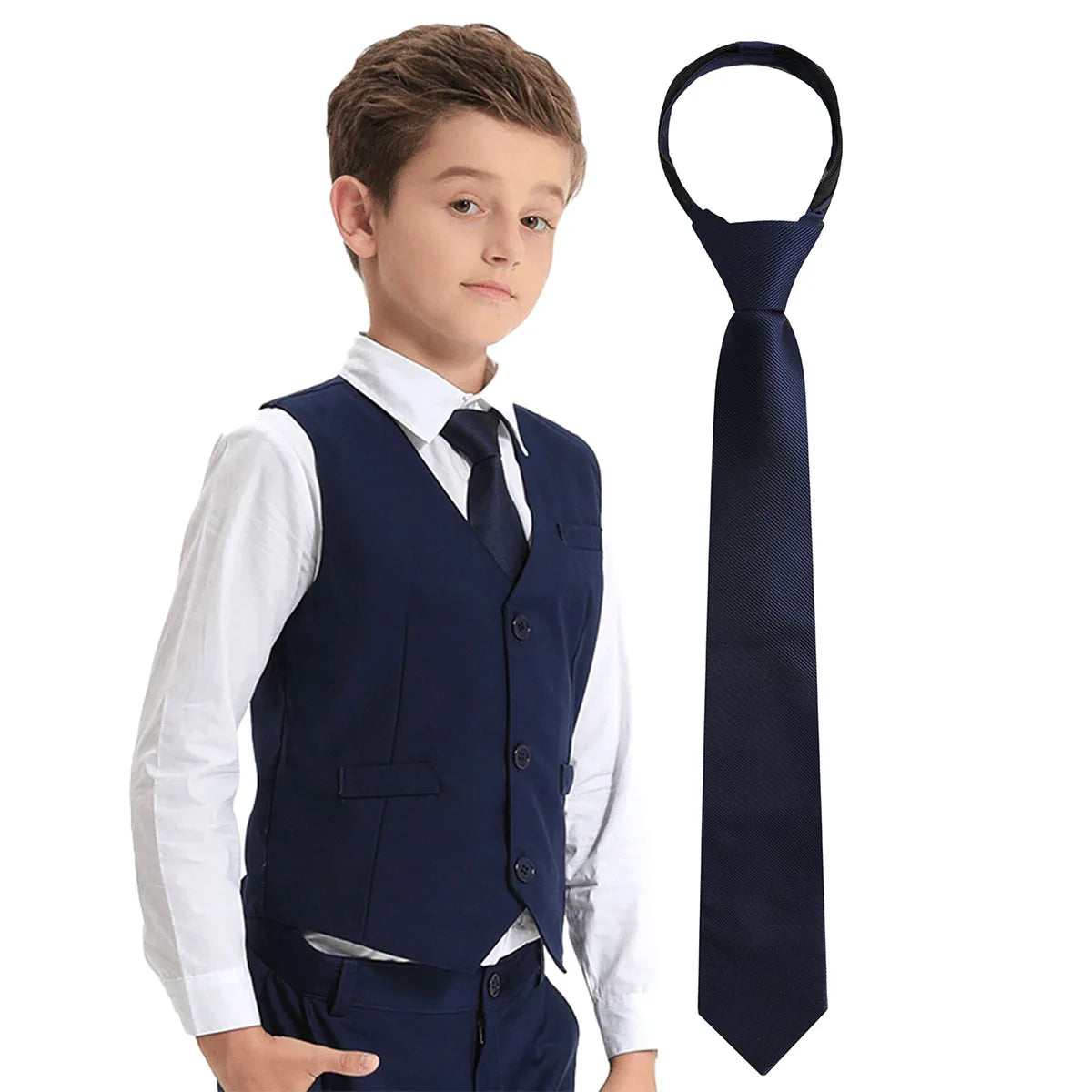 Boys Girls Neckties Kids Zipper Solid  Adjustable Accessories Teenager Students Photograph Perform Tie 6-16 Years Old