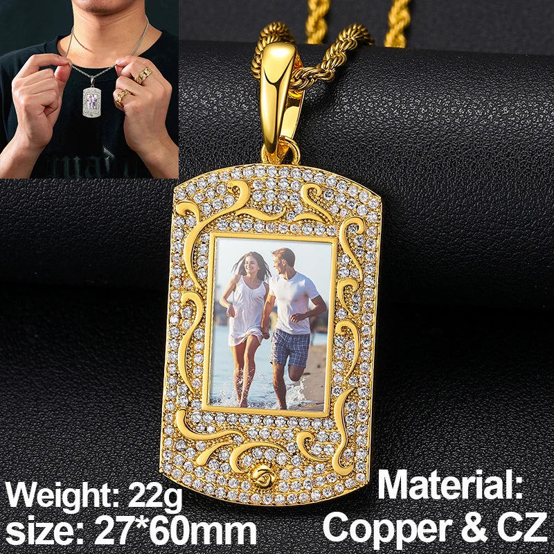 New Custom Photo Memory Medallions Pendant Necklace Round Heart Rectangle Triangle Hip Hop Jewelry Personalized Cubic Zircon