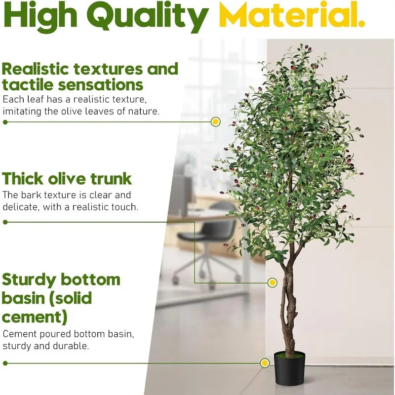 Artificial Olive Tree, Tall Faux Silk Plant Artificial Tree in Indoor Potted Oliver Branch Leaves and Fruits