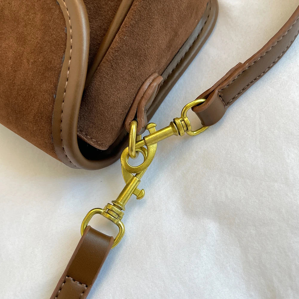 Korean Fashion New Small Square Bag Shoulder Bags Brown Niche Retro Suede Surface Leisure Versatile Trend Lady Crossbody Bags